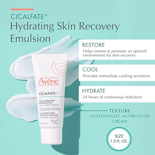 Eau Thermale Avène Cicalfate+ Hydrating Skin Recovery Emulsion - Post-Procedure & Post-Tattoo Restoration - Postbiotic Skincare - Non-Comedogenic & Paraben-Free - 1.3 fl. oz.