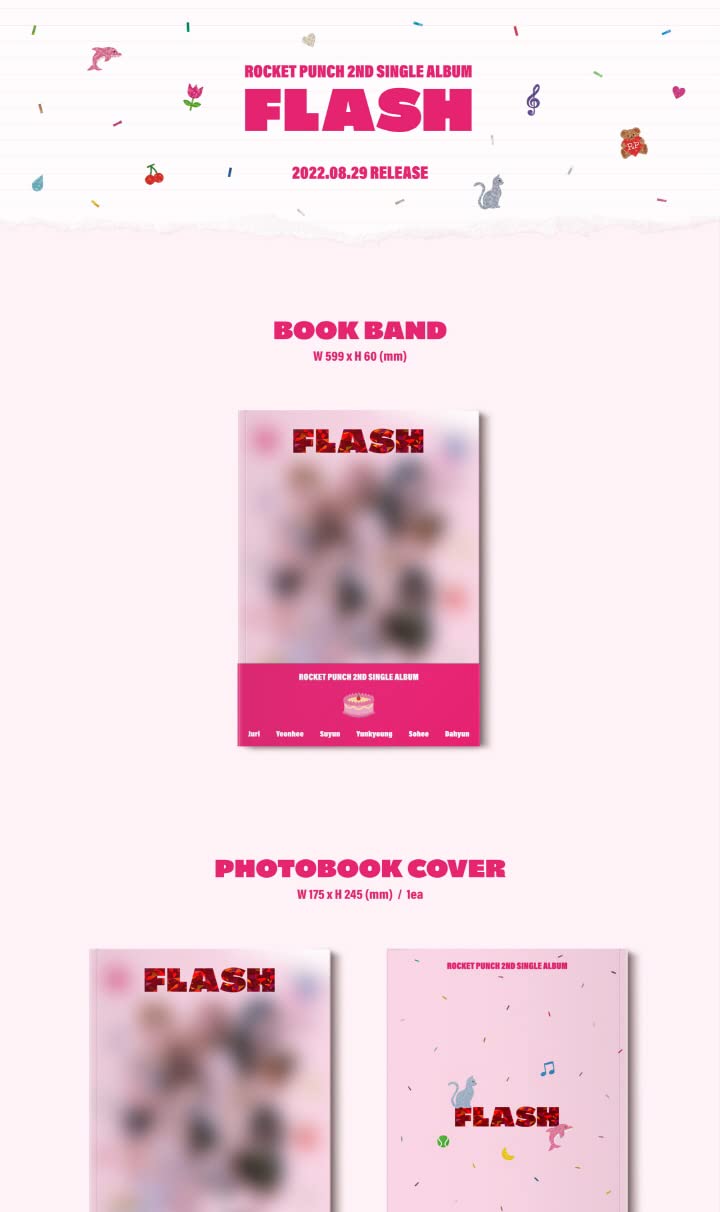 DREAMUS ROCKET PUNCH FLASH 2nd Single Album CD+Poster+Photobook+Photocard+Sticker+Message card+Tracking, Pink