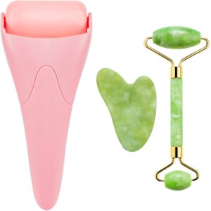 natural jade roller and gua sha set for face and eye ice roller facial cooling massage roller