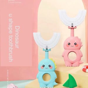 U-Shaped Children's Toothbrush with Food Grade Soft Silicon Brush Head, for Kids 2-6, 360 Degree Oral Teeth Cleaning Design (Small, Pink Dino)