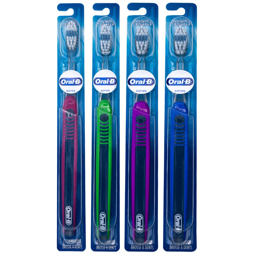 Oral-B Indicator Toothbrush, Flat Trim, 30 Soft (Colors Vary) - Pack of 4