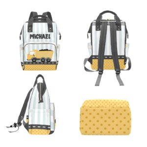 Personalized Diaper Bag Backpack Tote,Construction Machinery Dots,Custom Diaper Bags for Shower Gift