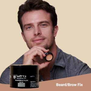 MATTR Beard/Brow Fix - Cosmetic Solutions for Men - Hair Filler and Growth Promoting Dye for Patchy Beards, Grey Hair Coverage, Hairlines & Eyebrows - Vegan Makeup - Travel-Size Jar - 15g (Brown)