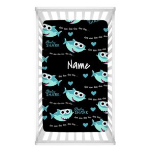 personalized standard fitted crib sheets with name, custom cartoon shark baby crib mattress sheets for baby boys, nursery bedding crib essentials for infant toddler, 28”x 52”