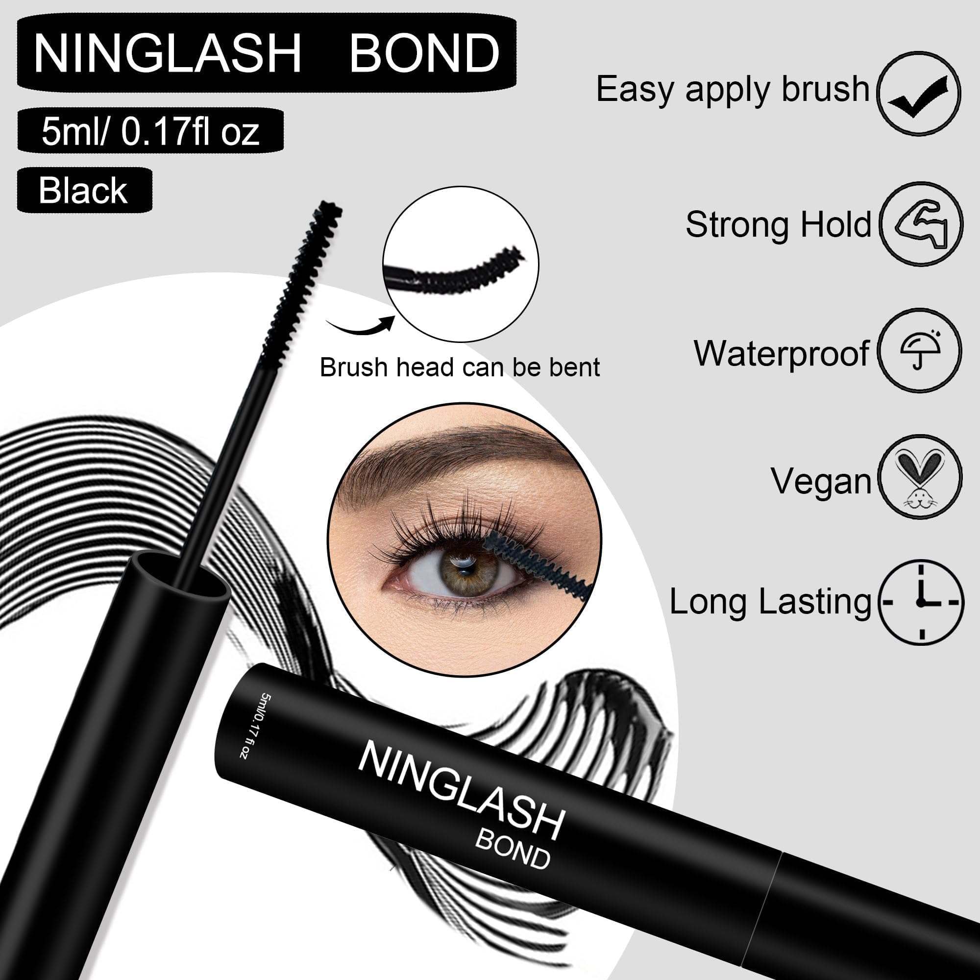 Lash Cluster Glue Waterproof Lash Bond and Seal and Lash Remover NINGLASH Super Strong Hold 5 Days Long Lasting Cluster Lash Glue for DIY Eyelash Extensions Fast Drying Lash Glue For Eyelash Clusters