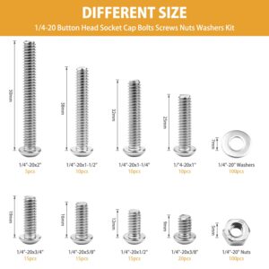 1/4-20 Hex Head Cap Screws, VIGRUE 304 Stainless Steel UNC Hexagon Bolts Flat Washers Nuts Assortment