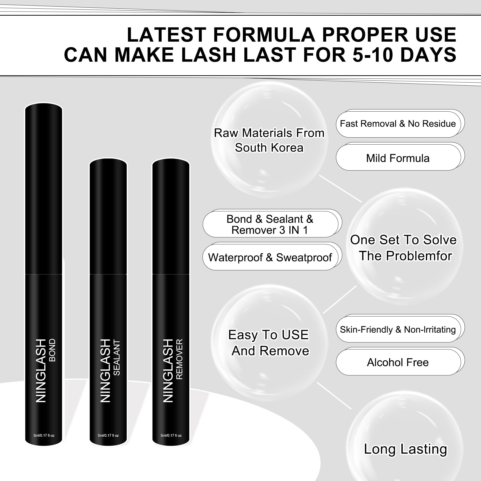 Lash Cluster Glue Waterproof Lash Bond and Seal and Lash Remover NINGLASH Super Strong Hold 5 Days Long Lasting Cluster Lash Glue for DIY Eyelash Extensions Fast Drying Lash Glue For Eyelash Clusters