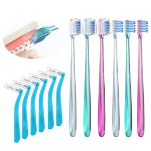 Fregum V-Shaped Orthodontic Toothbrush for Braces, with 6 Interdental Brushes, Soft Bristles, 6 Count