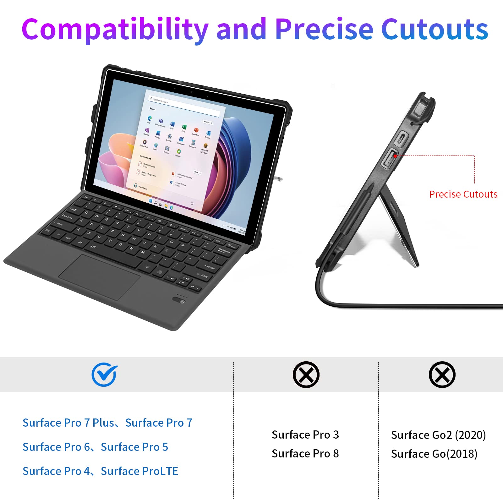 Case for 12.3" Microsoft Surface Pro 7+/Pro 7/Pro 6/Pro 5/Pro 4/Pro LTE Protective Rugged Cover Case, with Stylus Pen Holder and Hand Strap, Compatible with Type Cover Keyboard