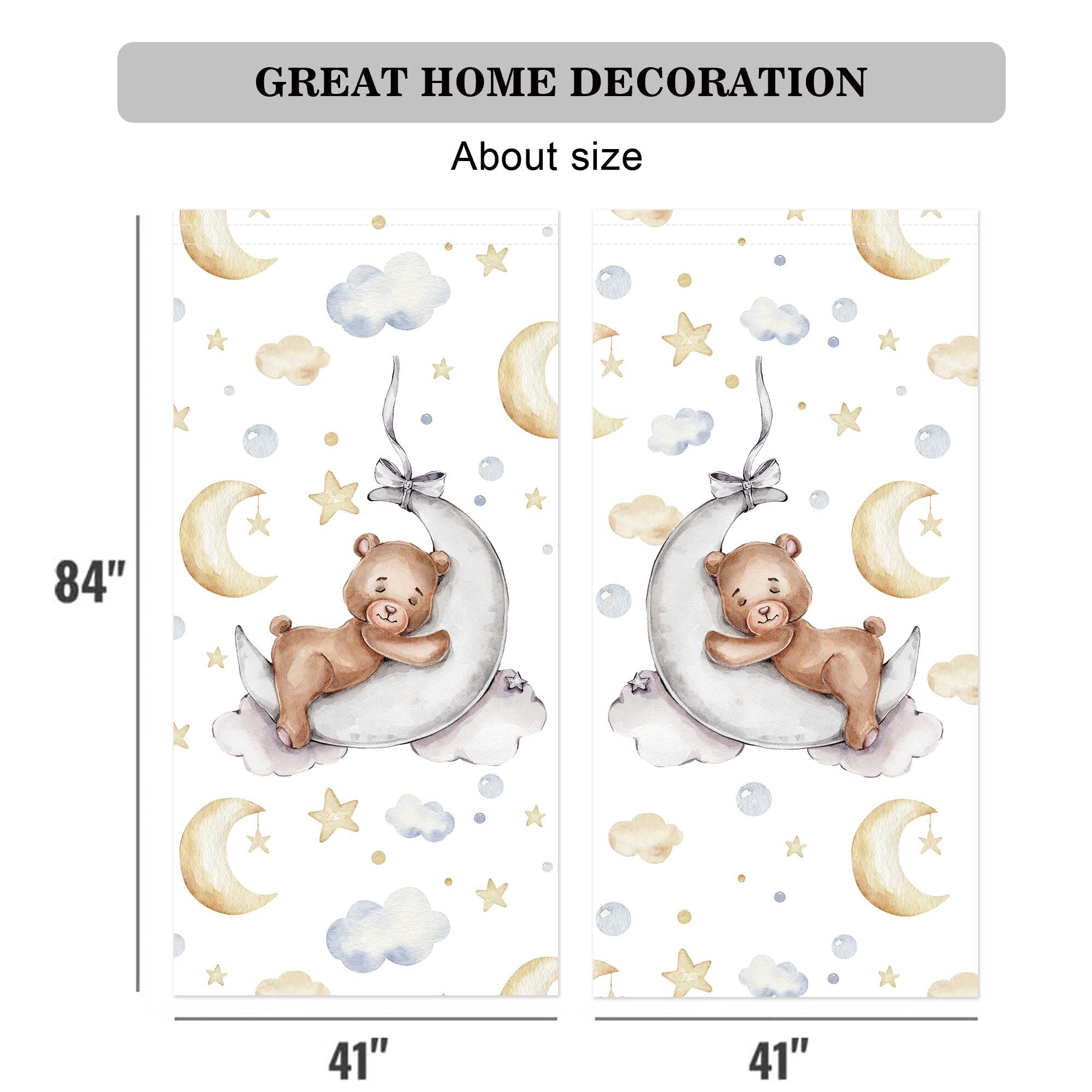 Felortte 82" Wx 84" L Cartoon Lovely Bear Moon and Stars Window Curtains for Baby Room Bedroom Nursery Home Decor Decorations with Fabric Machine Washable