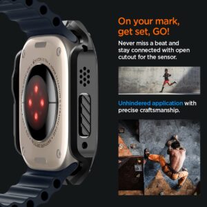 Spigen Tough Armor Designed for Apple Watch Ultra 2/Ultra Case 49mm Durable Full Coverage Apple Watch Ultra Case with Built-in Touch Sensitive Tempered Glass Screen Protector - Black