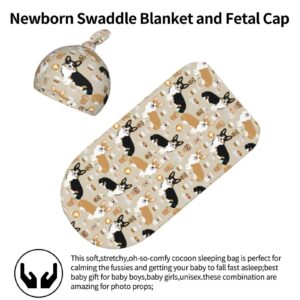 Corgi Newborn Swaddle Blanket with Hat Set Baby Stuff Receiving Blankets Soft Transition Sleep Sacks Gifts for Infant Boys Girls