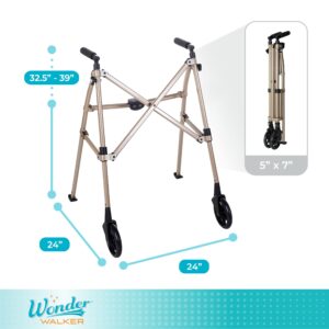 Stander Wonder Walker, Lightweight Foldable Space Saver Rolling Walker for Adults, Seniors, and Elderly, Compact Travel Walker with 6-inch Wheels and Ski Glides for Mobility Support, Desert Sand