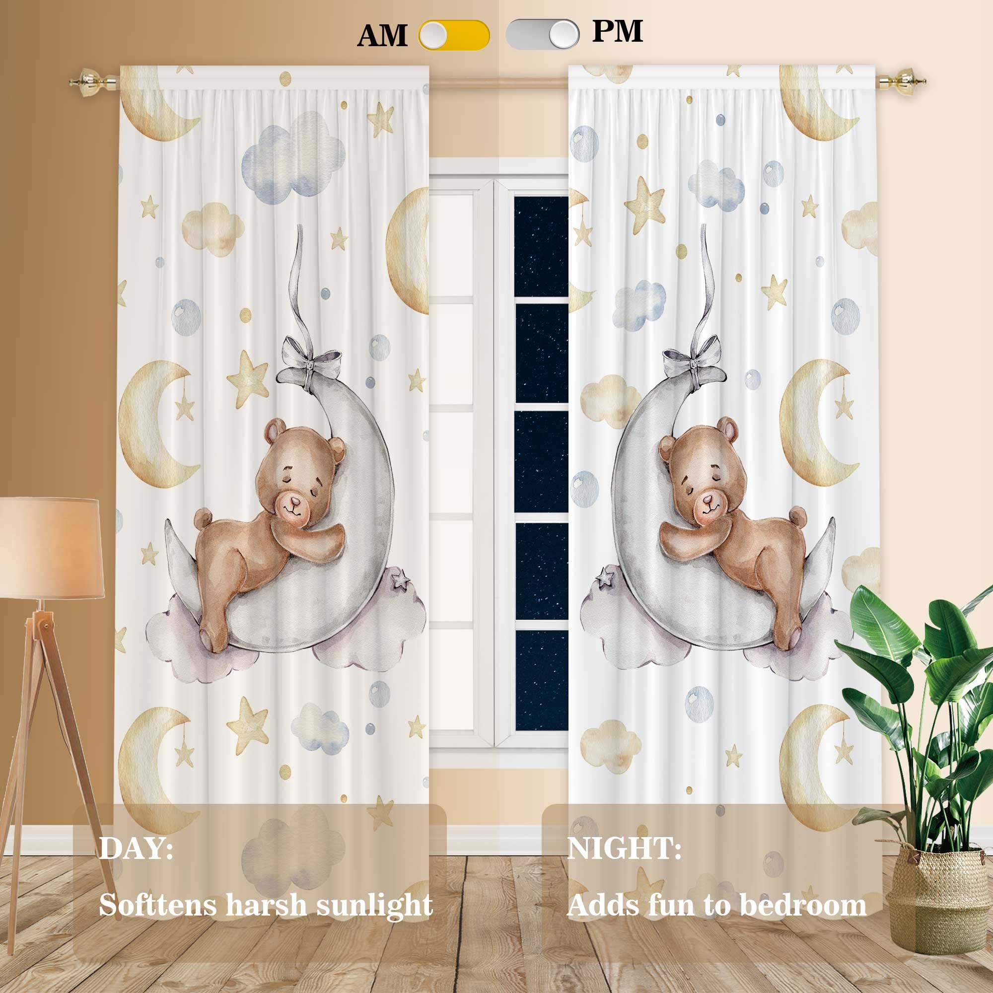 Felortte 82" Wx 84" L Cartoon Lovely Bear Moon and Stars Window Curtains for Baby Room Bedroom Nursery Home Decor Decorations with Fabric Machine Washable