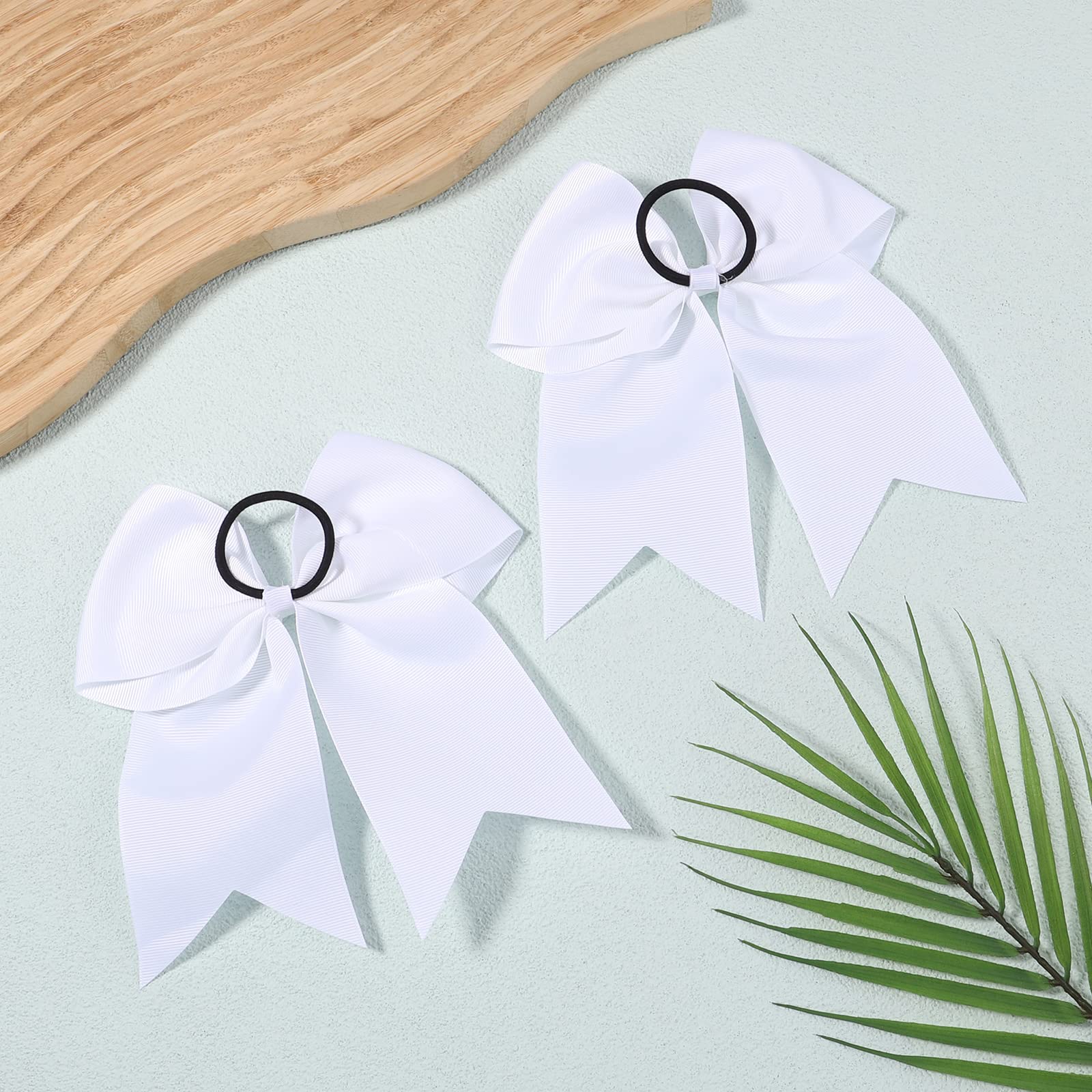 2 PCS 8 Inch Cheer Hair Bows Large Cheerleading Big Hair Bows with Ponytail Holder for Teen Girls-White