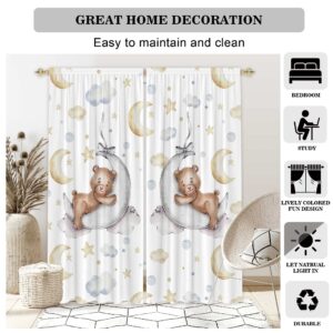 Felortte 82" Wx 84" L Cartoon Lovely Bear Moon and Stars Window Curtains for Baby Room Bedroom Nursery Home Decor Decorations with Fabric Machine Washable