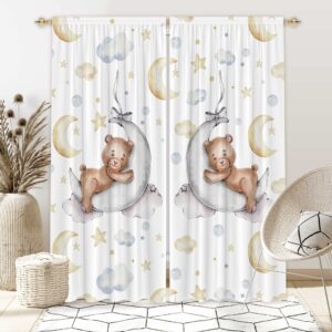 felortte 82" wx 84" l cartoon lovely bear moon and stars window curtains for baby room bedroom nursery home decor decorations with fabric machine washable