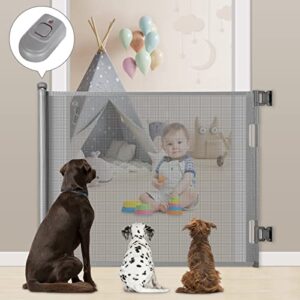 retractable baby gate, extra wide safety kids or pets gate, 33” tall, extends to 55” wide, mesh safety dog gate for stairs, indoor, outdoor, doorways, hallways, easy to wipe(grey)