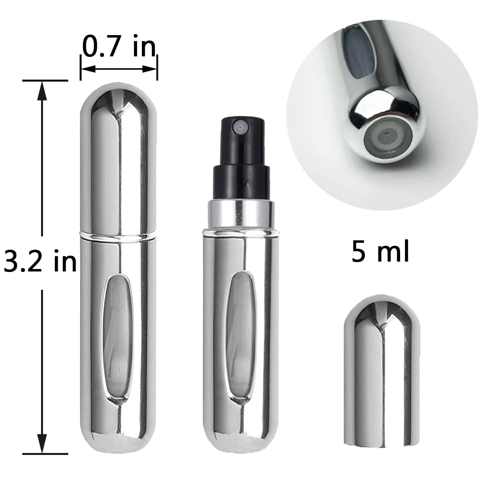 Ryanste 4 Pcs Refillable Travel Perfume Bottle, 5 ml Mini Perfume Refillable Bottle Portable Travel Fragrance Atomizer for Outdoor Travel (Black + Silver)