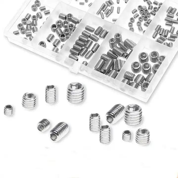 AXK Set Grub Screw M3 M4 M5 M6 M8 Metric Thread Hex Allen Socket Head Cap Screw Bolt Hexagon Hex Drive Cup Point Screw Assortment Kit Set Alloy Steel l Screw (200PCS Stainless Steel)