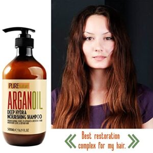 PURE NATURE Moroccan Argan Oil Shampoo and Conditioner Set and Heat Protectant Spray for Hair with Keratin