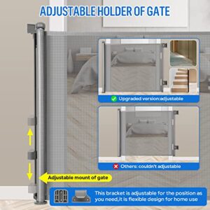 Retractable Baby Gate, Extra Wide Safety Kids or Pets Gate, 33” Tall, Extends to 55” Wide, Mesh Safety Dog Gate for Stairs, Indoor, Outdoor, Doorways, Hallways, Easy to Wipe(Grey)