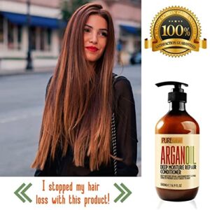 PURE NATURE Moroccan Argan Oil Shampoo and Conditioner Set and Heat Protectant Spray for Hair with Keratin