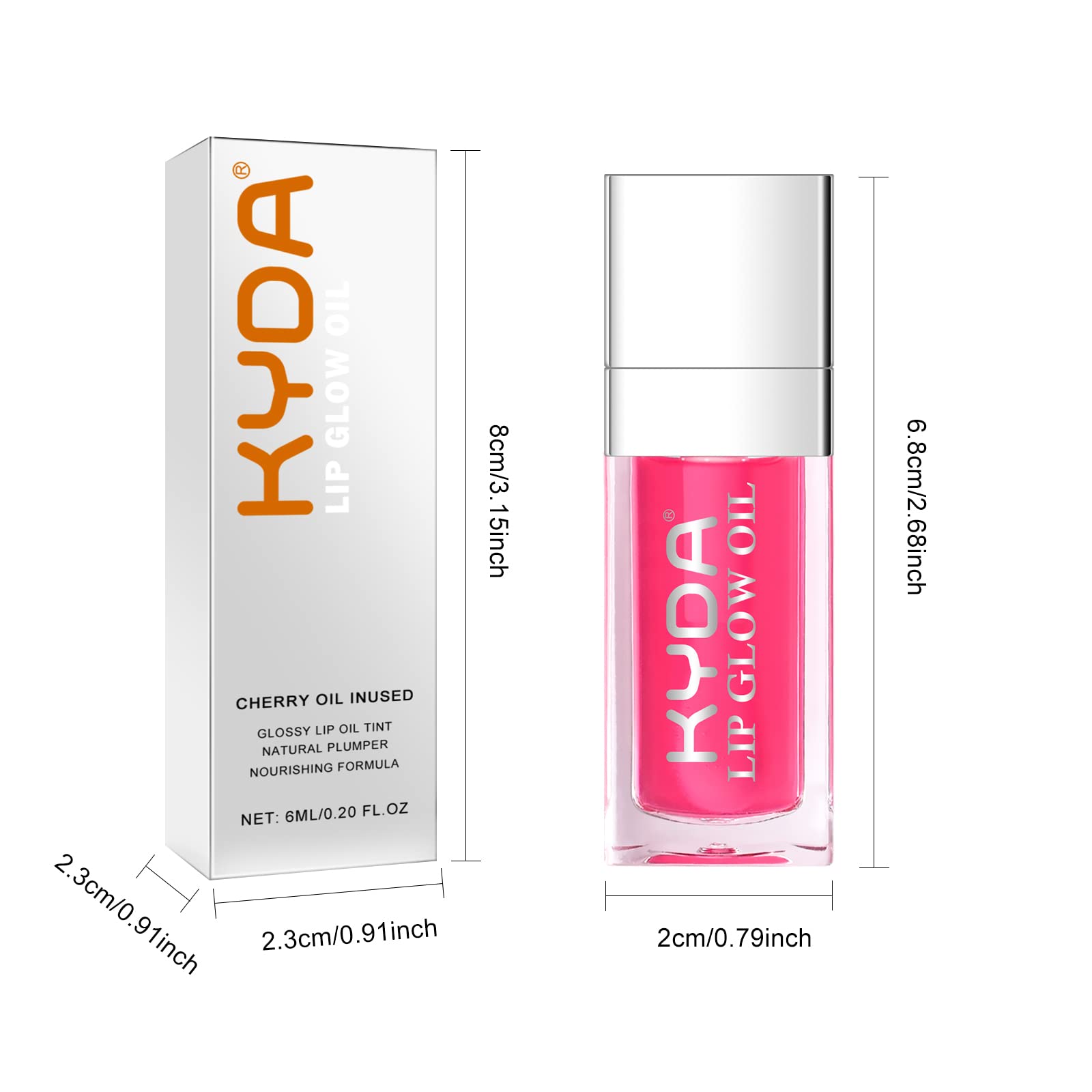 KYDA Hydrating Lip Glow Oil, Moisturizing Lip Oil, Glossy Transparent Plumping Lip Gloss, Tinted Lip Oil for Lip Care and Dry Lips-Cherry