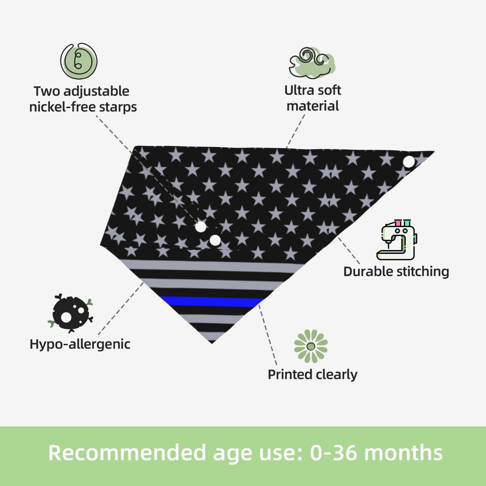 Augenstern Cotton Baby Bibs Thin Blue Line Flag American Baby Bandana Drool Bibs Teething Food Bib