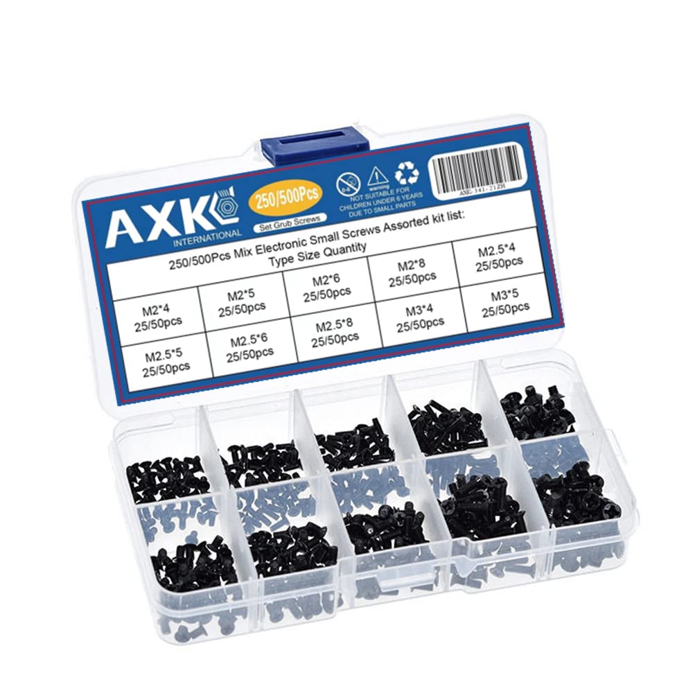 AXK GB819 M2 M2.5 M3 KM Screw Flat Head Phillips Screws Laptop Notebook Screws Set Kit for Computer Small Screw 250Pcs/500Pcs (250)