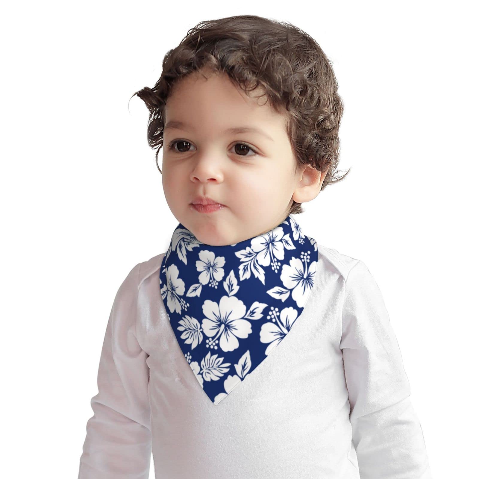 Augenstern Cotton Baby Bibs Blue Navy Hibiscus Pattern Baby Bandana Drool Bibs Teething Food Bib