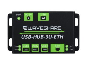 waveshare industrial grade multifunctional usb hub extending 3x usb ports + 100m ethernet port suitable for industrial/office environments requiring higher level device and network connection