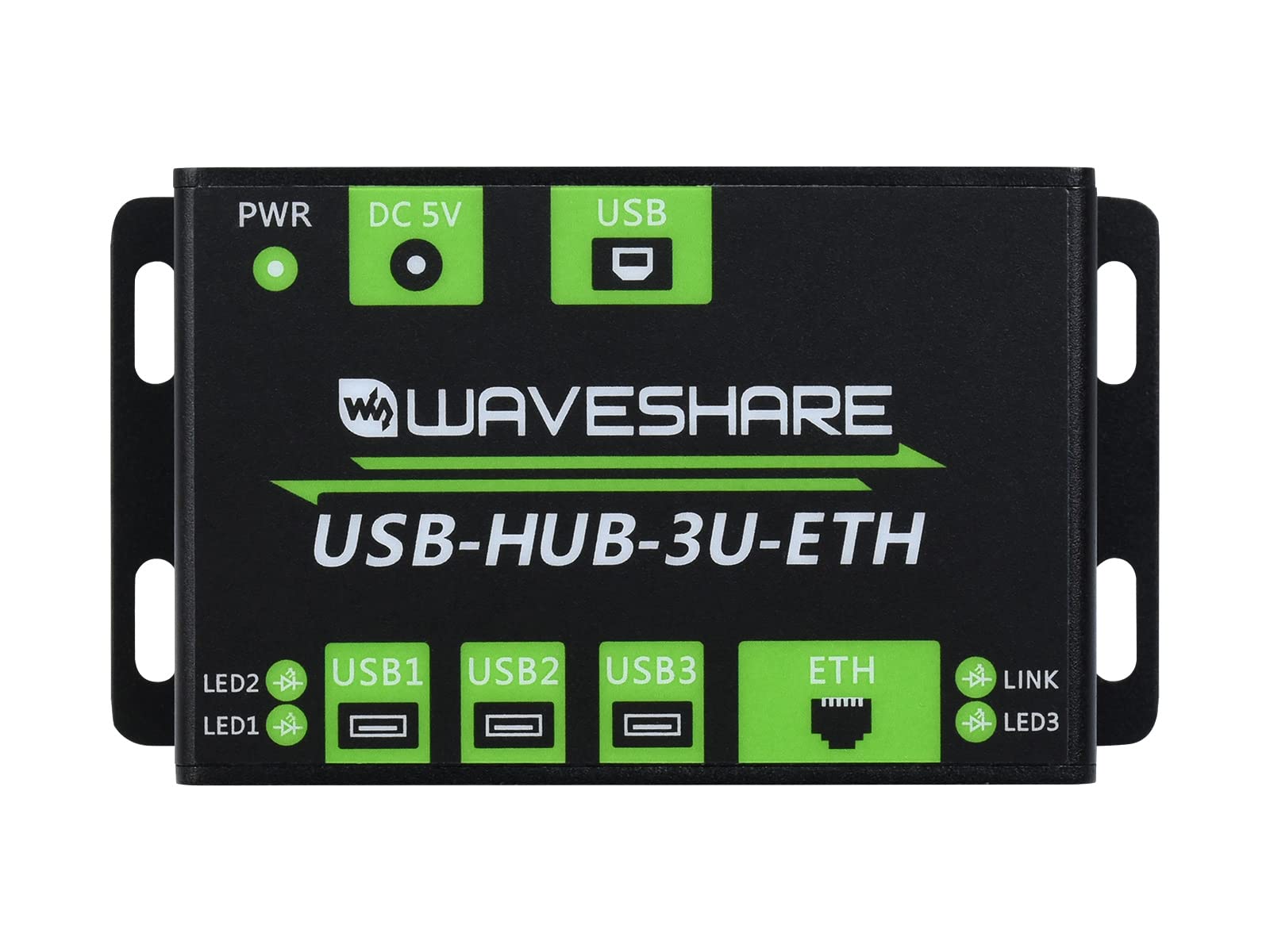 Waveshare Industrial Grade Multifunctional USB HUB Extending 3X USB Ports + 100M Ethernet Port Suitable for Industrial/Office Environments Requiring Higher Level Device and Network Connection