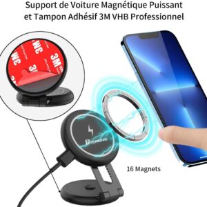 Magnetic Wireless Car Charger Mount Compatible with MagSafe Designed for Tesla Model, 15W Fast Charging Magnetic Car Phone Mount Foldable Invisible Dashboard for iPhone 16/15/14/13/12(Black)