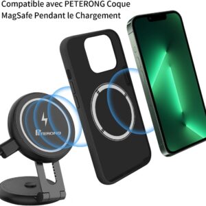 Magnetic Wireless Car Charger Mount Compatible with MagSafe Designed for Tesla Model, 15W Fast Charging Magnetic Car Phone Mount Foldable Invisible Dashboard for iPhone 16/15/14/13/12(Black)