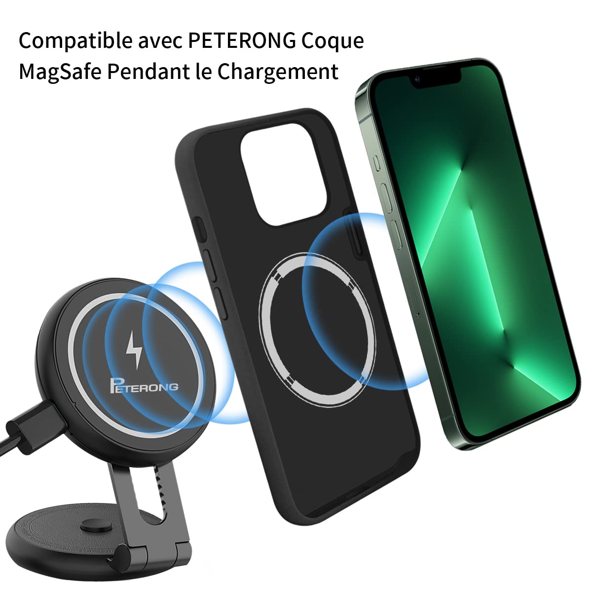 Magnetic Wireless Car Charger Mount Compatible with MagSafe Designed for Tesla Model, 15W Fast Charging Magnetic Car Phone Mount Foldable Invisible Dashboard for iPhone 16/15/14/13/12(Black)