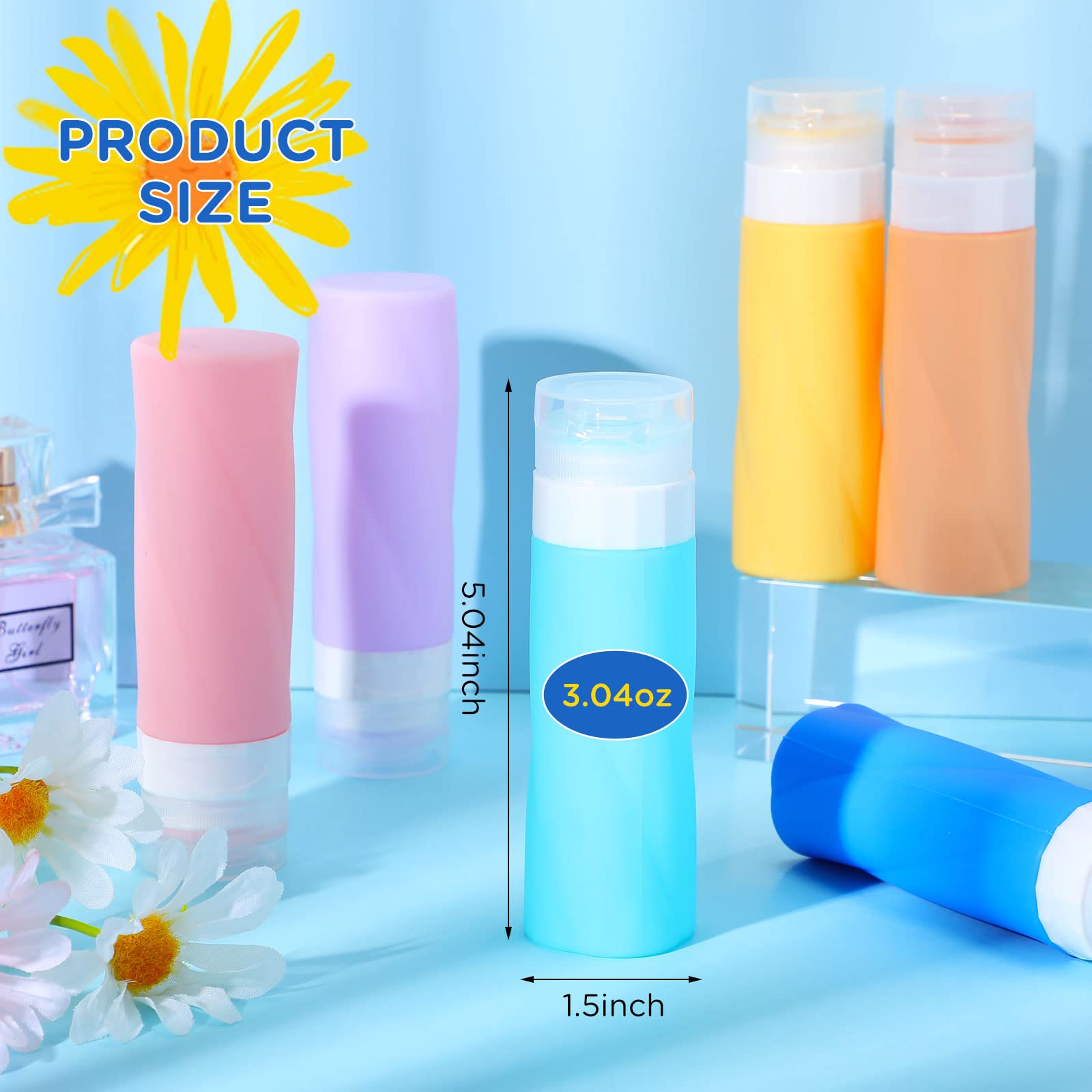 6 Pcs Travel Bottles for Toiletries Leak Proof Travel Containers 3 oz Squeezable Silicone Toiletry Bottles Travel Tubes Refillable Liquid Travel Accessories for Cosmetic Shampoo Conditioner Lotion