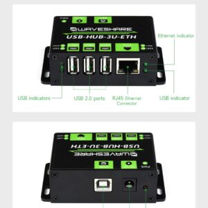 Waveshare Industrial Grade Multifunctional USB HUB Extending 3X USB Ports + 100M Ethernet Port Suitable for Industrial/Office Environments Requiring Higher Level Device and Network Connection