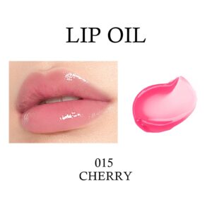 KYDA Hydrating Lip Glow Oil, Moisturizing Lip Oil, Glossy Transparent Plumping Lip Gloss, Tinted Lip Oil for Lip Care and Dry Lips-Cherry