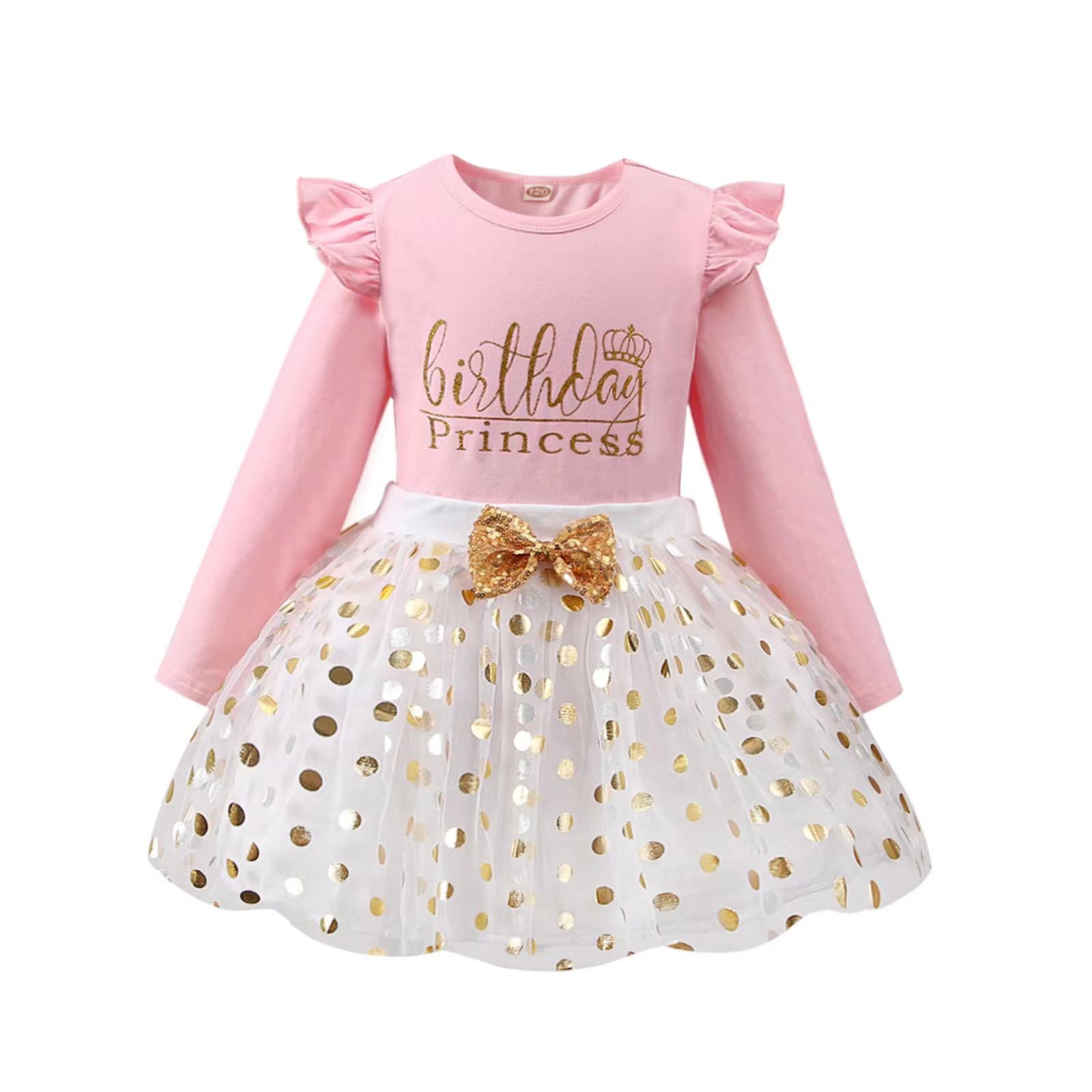 LYQTloml Toddler Kids Baby Girls Birthday Princess Outfits Dress Vest Long Sleeve Shirts Tank Top Dot Mesh Tutu Skirt 2PCS Winter Skirt Set