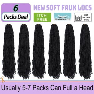 Faux Locs Crochet Hair 24 inch Soft Locs for Butterfly Locs Crochet Hair for Black Women New Faux Locs Pre Looped Curly Wavy Braiding Hair Extension (6 Packs,1B)