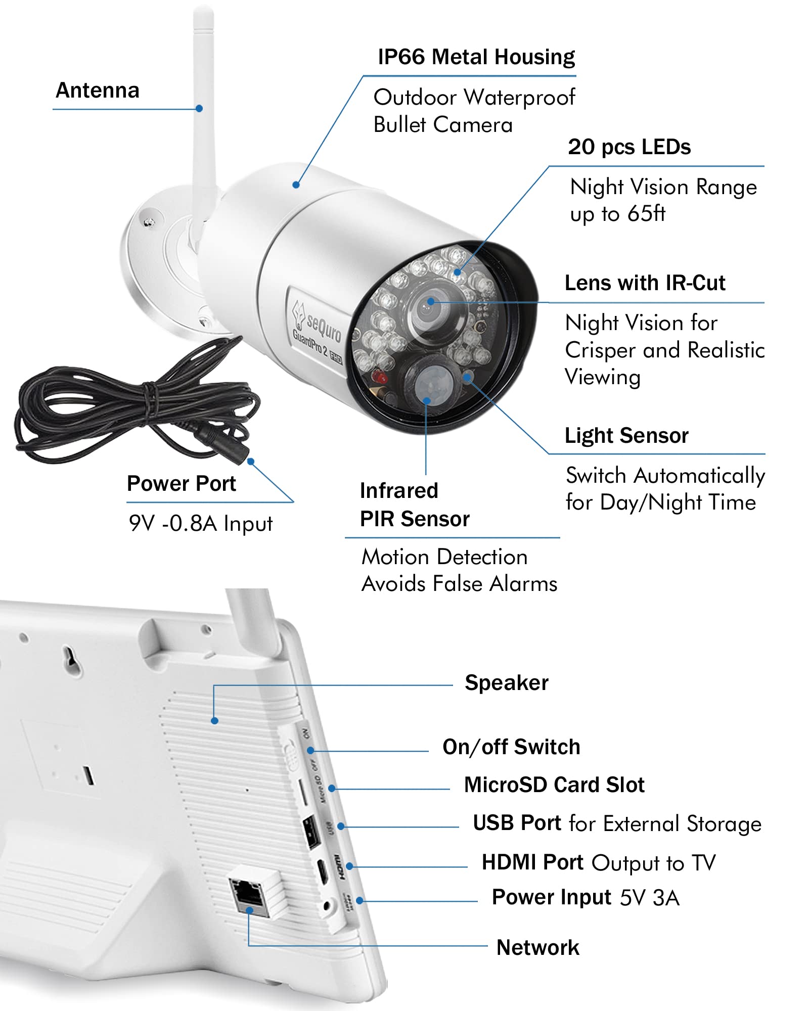 seQuro GuardPro2 DIY Surveillance-DVR-Kit with 2 Bullet Cameras 1080P Night Vision, Motion Detection, IP66 Waterproof for Front Door, Back and Side Doors, Garage and Driveway, Yard Monitoring