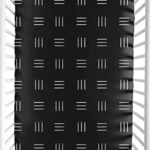 Sweet Jojo Designs Black and White Boho Mudcloth Boy Girl Fitted Mini Crib Sheet Baby Nursery Portable Crib Pack and Play Bohemian Woodland Tribal Southwest Geometric Mud Cloth Hatch Triple Line