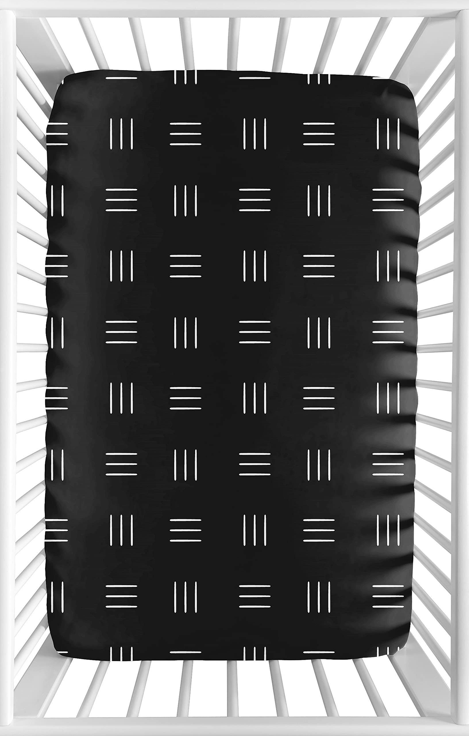 Sweet Jojo Designs Black and White Boho Mudcloth Boy Girl Fitted Mini Crib Sheet Baby Nursery Portable Crib Pack and Play Bohemian Woodland Tribal Southwest Geometric Mud Cloth Hatch Triple Line