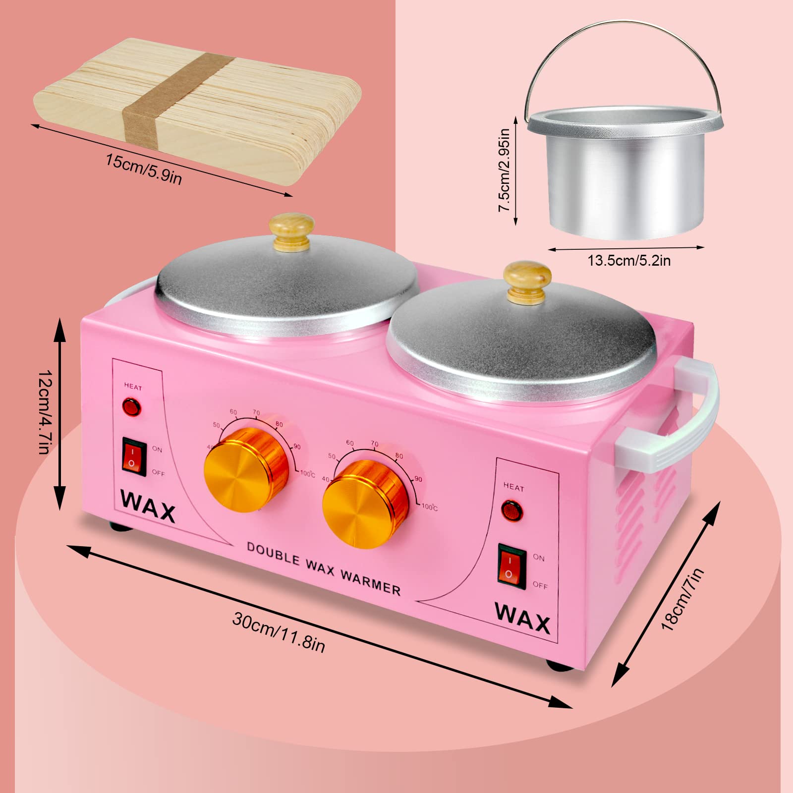 Double Wax Warmer Electric Wax Warmer Professional Machine for Hair Removal, Wax Heater for Paraffin Facial Skin Body Spa Salon Equipment with 100 Waxing Cloth And 50 Removal Wooden Craft Sticks