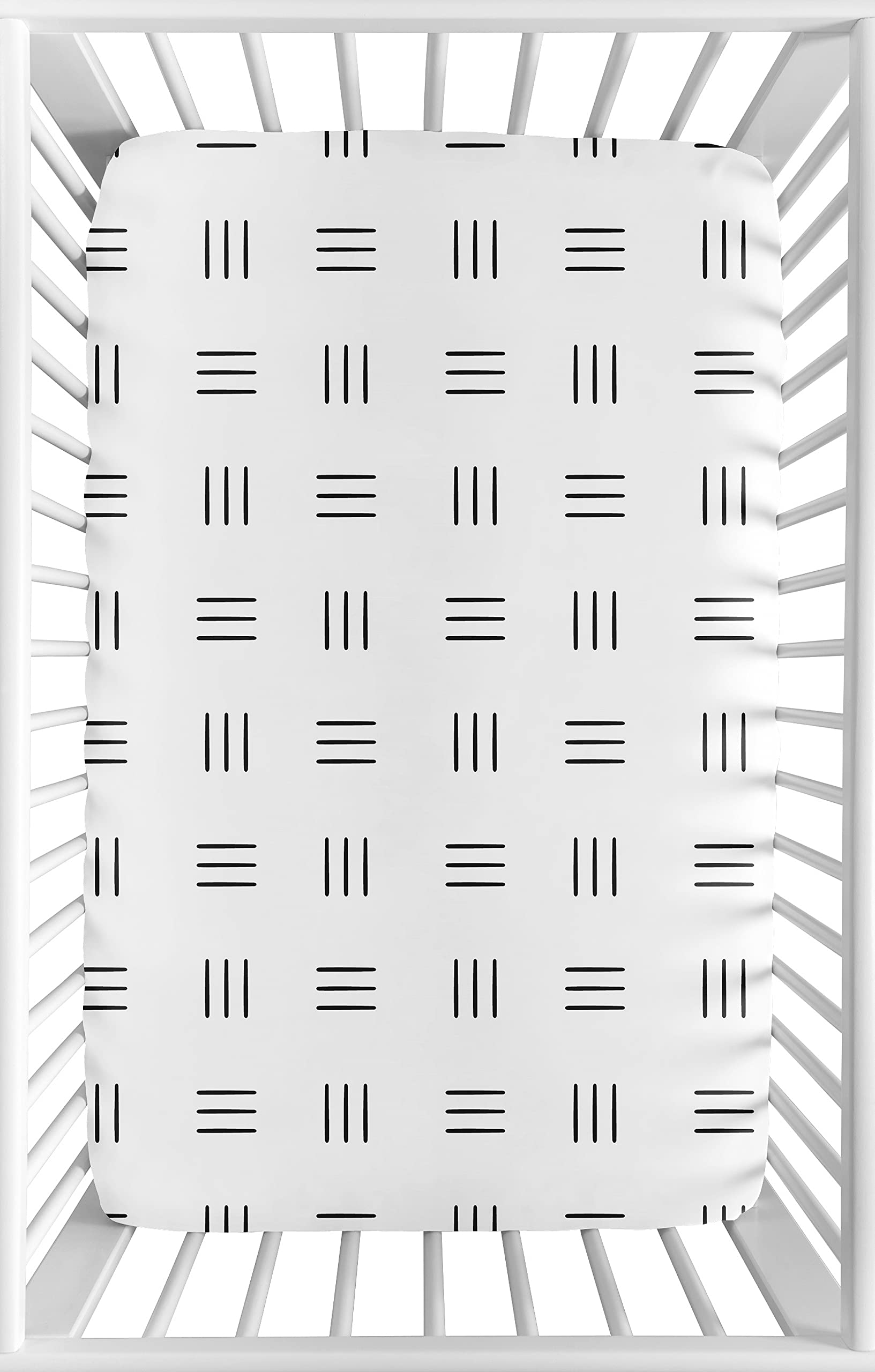 Sweet Jojo Designs White and Black Boho Mudcloth Boy Girl Fitted Mini Crib Sheet Baby Nursery Portable Crib Pack and Play Black and White Bohemian Woodland Tribal Southwest Mud Cloth Hatch Triple Line