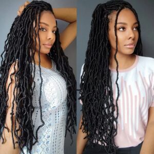 Faux Locs Crochet Hair 24 inch Soft Locs for Butterfly Locs Crochet Hair for Black Women New Faux Locs Pre Looped Curly Wavy Braiding Hair Extension (6 Packs,1B)