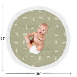 Sweet Jojo Designs Sage Green Boho Mudcloth Boy or Girl Baby Playmat Tummy Time Infant Play Mat - White Bohemian Woodland Tribal Southwest Mud Cloth Hatch Gender Neutral Triple Line