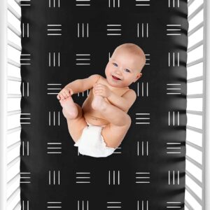 Sweet Jojo Designs Black and White Boho Mudcloth Boy Girl Fitted Mini Crib Sheet Baby Nursery Portable Crib Pack and Play Bohemian Woodland Tribal Southwest Geometric Mud Cloth Hatch Triple Line