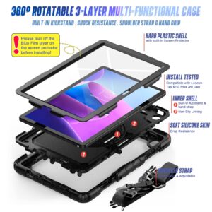 Herize Case for Lenovo Tab M10 Plus 3rd Gen 10.6 Inch 2022 | TB125FU/TB128FU/TB128XU Case with Screen Protector Pen Holder | 3 Layer Shockproof Rugged Sturdy Rubber Protective Case W/Shoulder Strap